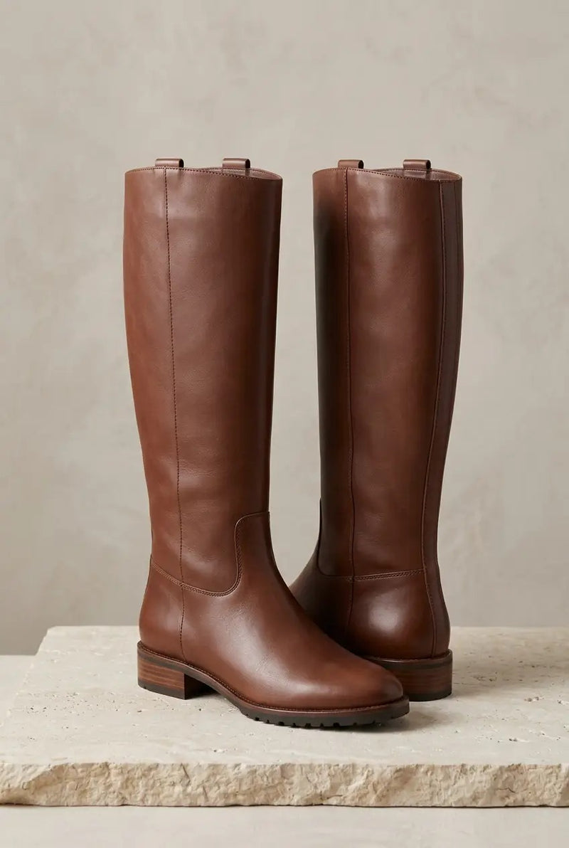 TallStride | Stivali al Ginocchio da Donna in Marrone - Gambale Largo